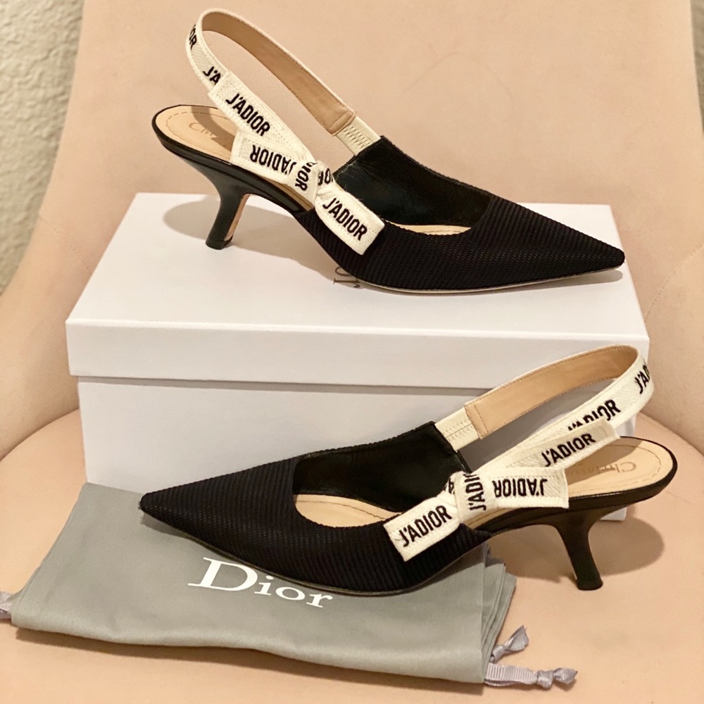Dior Black and Cream Slingback Heels